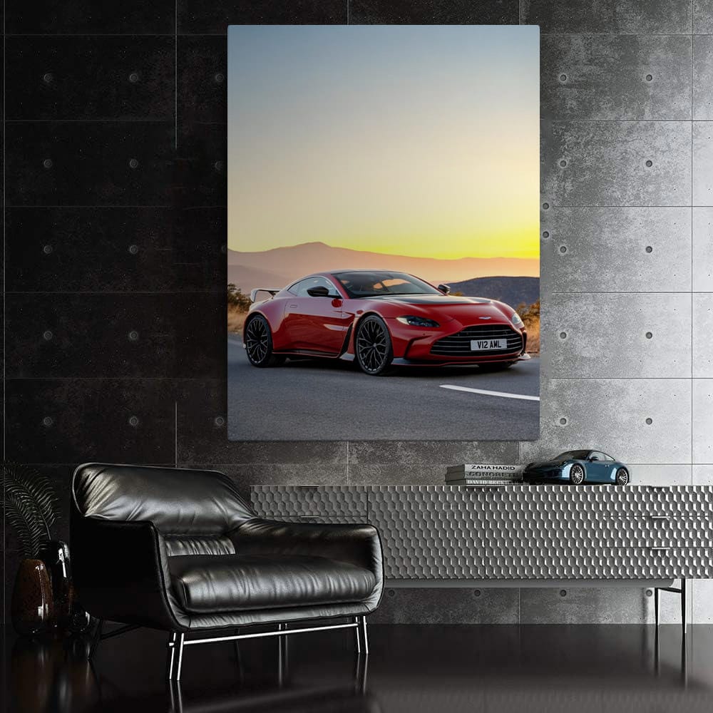 Tesla Roadster on Sunny Highway, Majestic Mountains Behind - Sleek Adventure - EnjoyStore