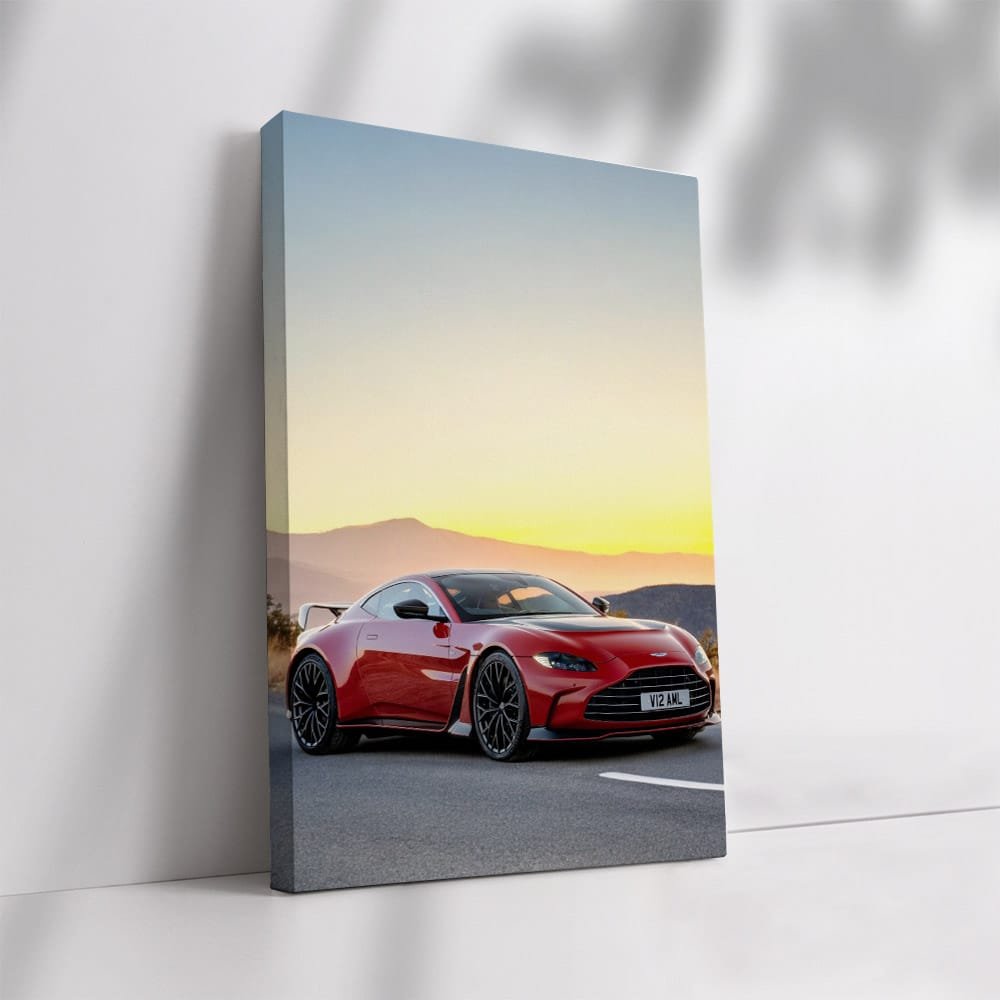 Tesla Roadster on Sunny Highway, Majestic Mountains Behind - Sleek Adventure - EnjoyStore