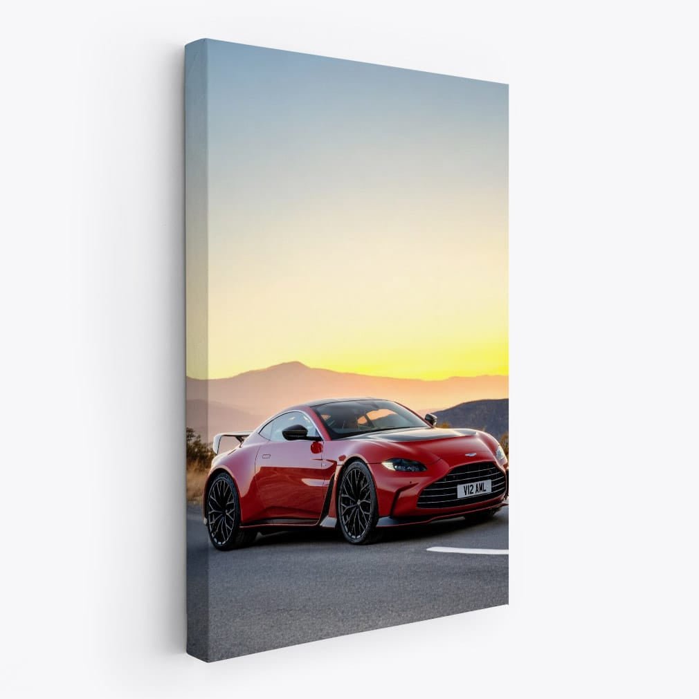 Tesla Roadster on Sunny Highway, Majestic Mountains Behind - Sleek Adventure - EnjoyStore