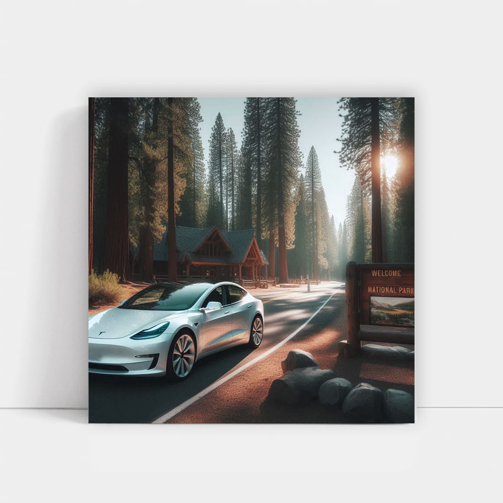 Tesla Model 3 in White National Park - Sleek and Silent