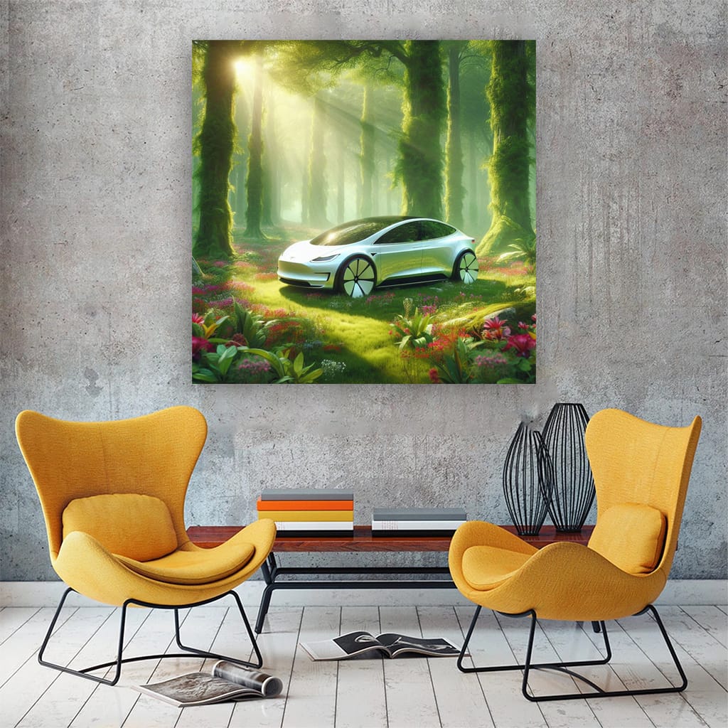 Tesla Art: Future Forest Vision - Sleek and Sustainable