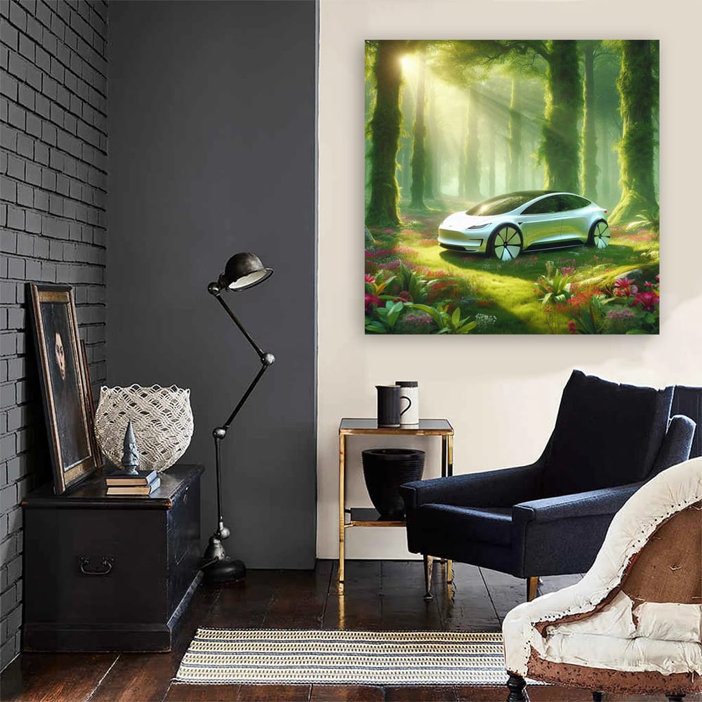 Tesla Art: Future Forest Vision - Sleek and Sustainable