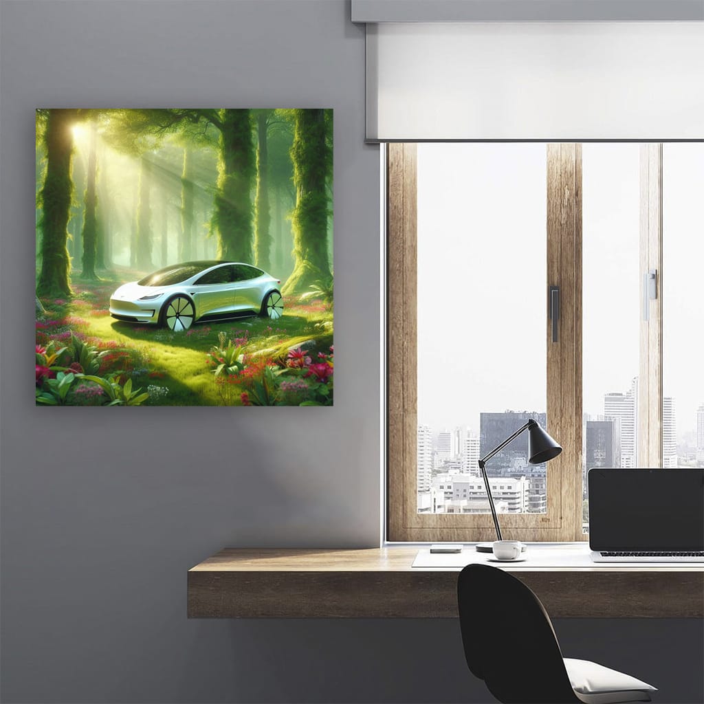 Tesla Art: Future Forest Vision - Sleek and Sustainable
