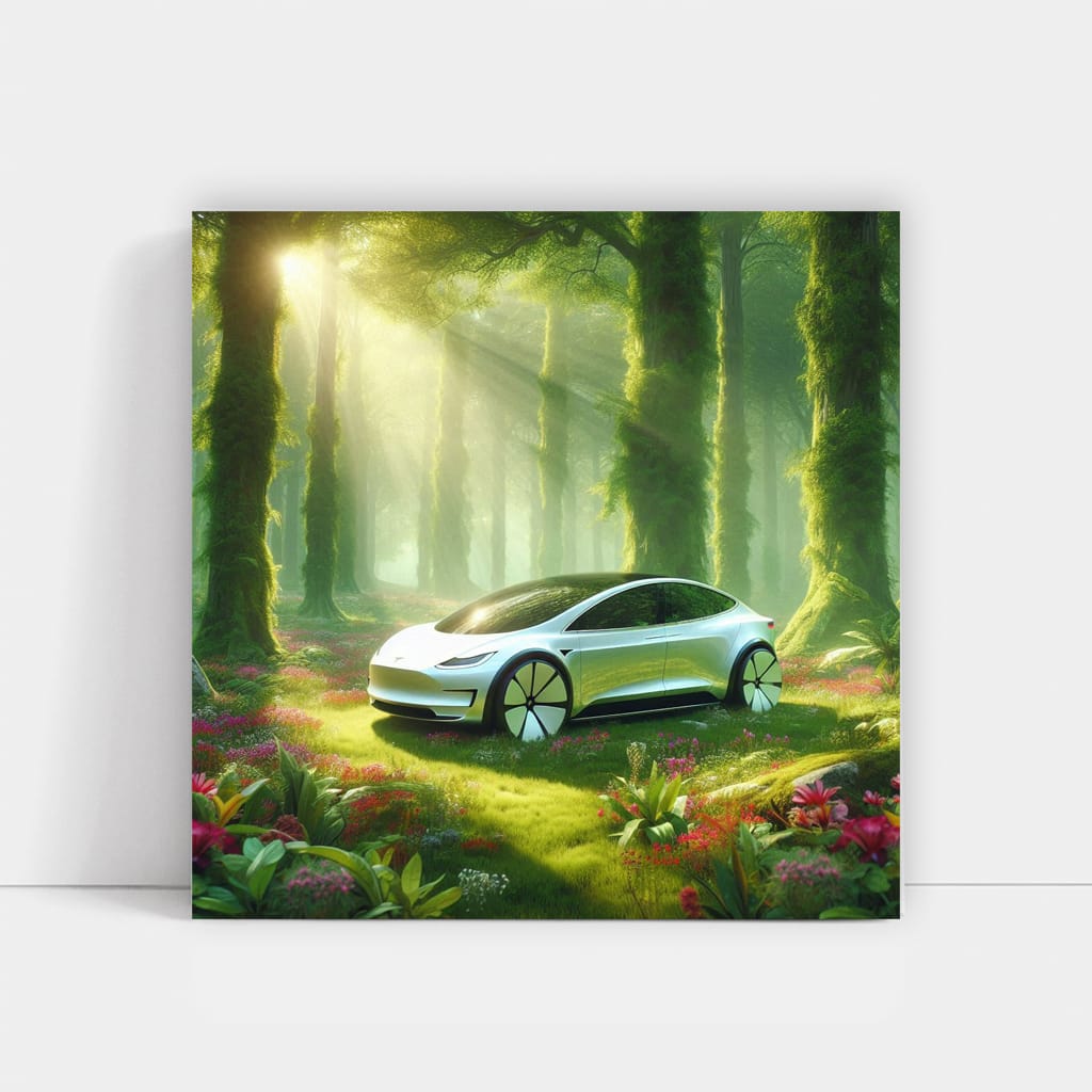 Tesla Art: Future Forest Vision - Sleek and Sustainable