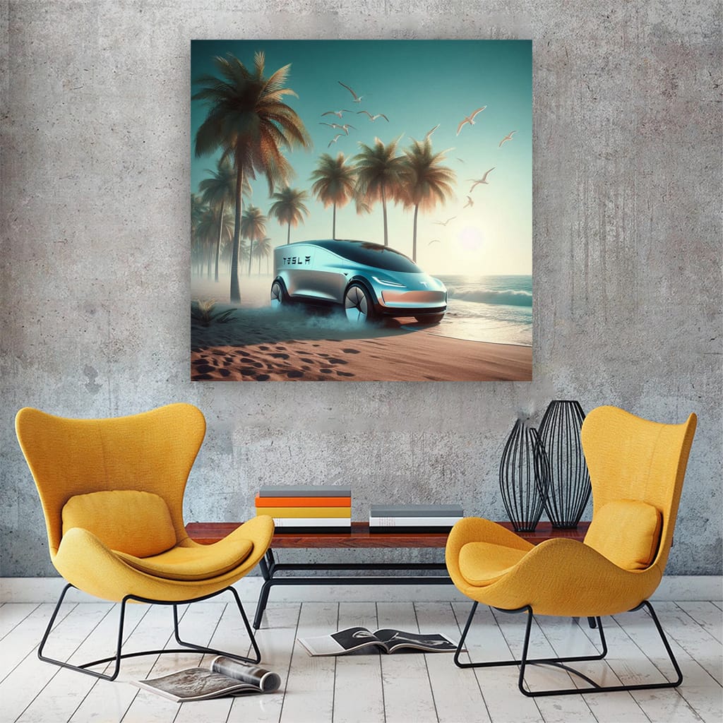 Tesla Art: Future Beach Vision - Innovative Design