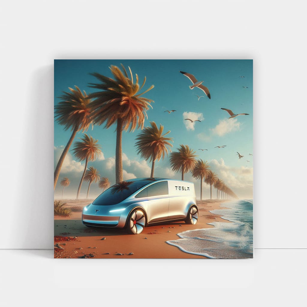 Tesla Art Future on Beach - Innovation in Motion