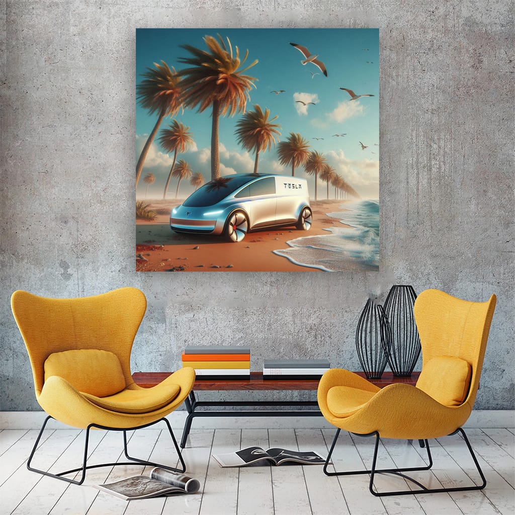 Tesla Art Future on Beach - Innovation in Motion