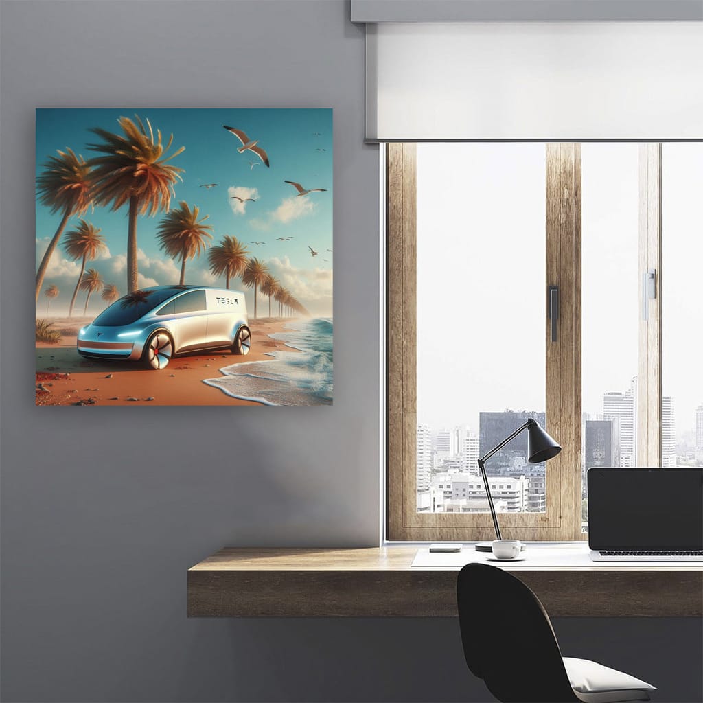 Tesla Art Future on Beach - Innovation in Motion