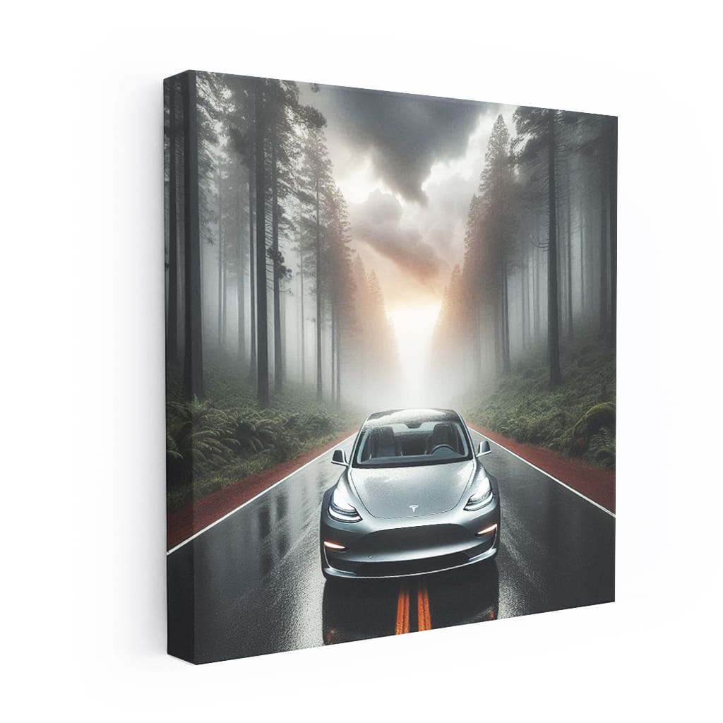 Tesla Model Cloudy Forest Wall Art