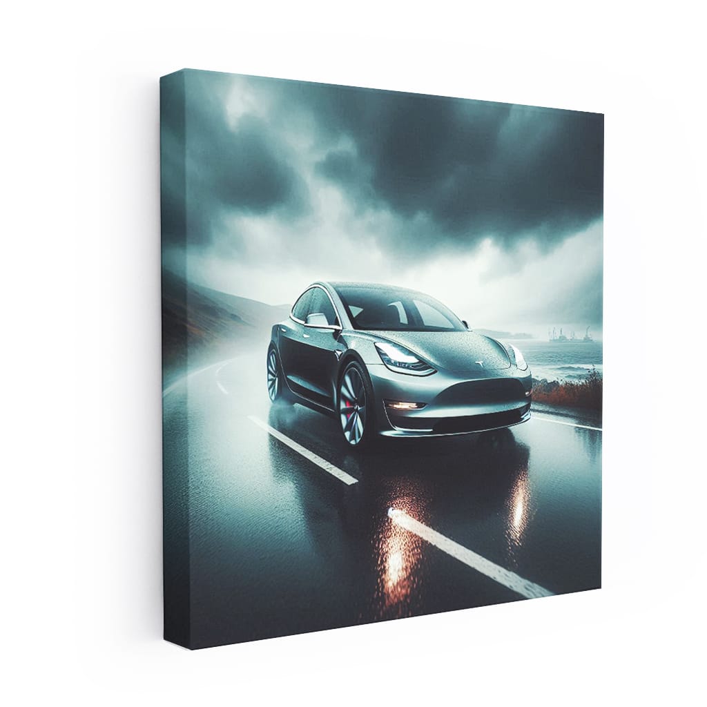 Tesla Model Cloudy Weath Wall Art