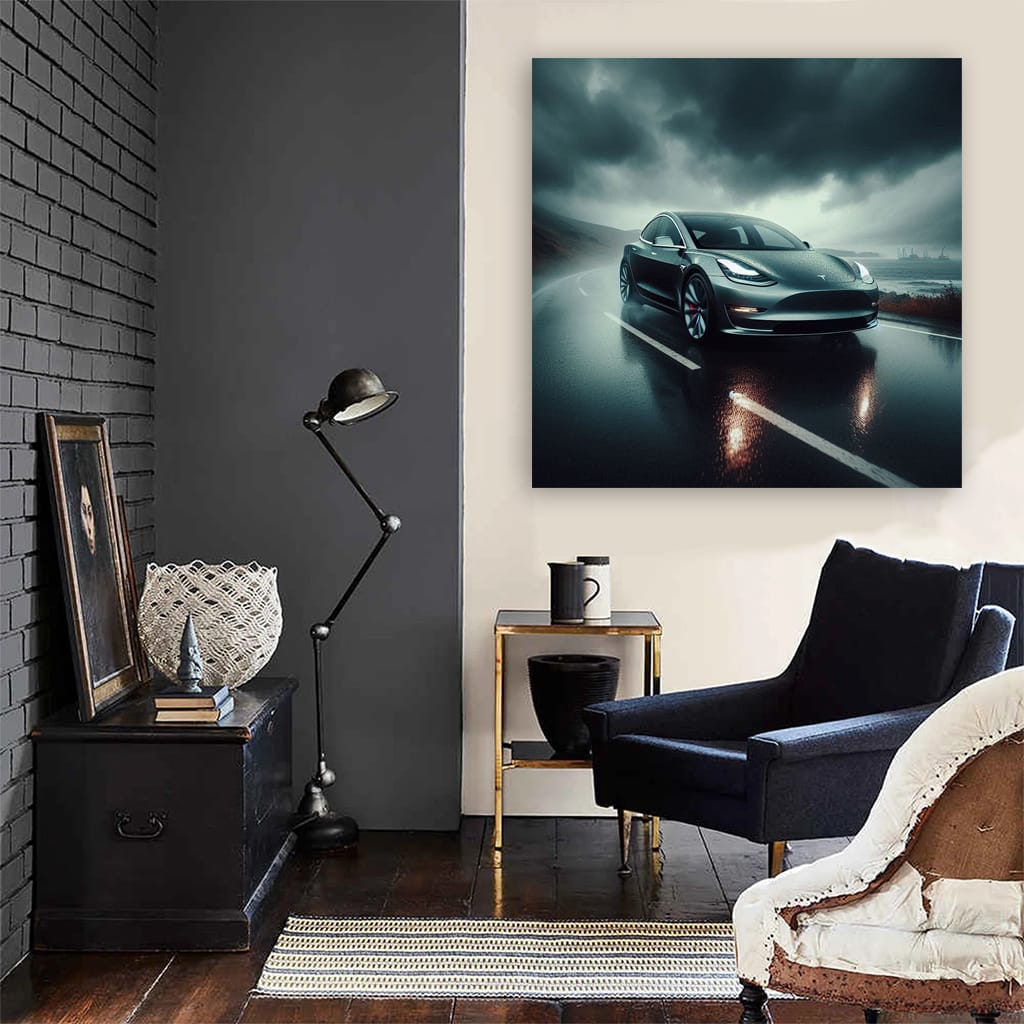 Tesla Model Cloudy Weath Wall Art