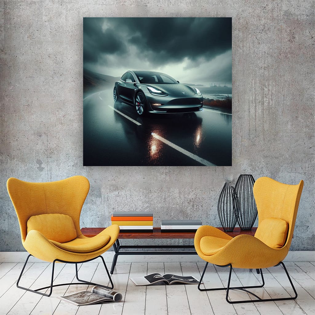 Tesla Model Cloudy Weath Wall Art