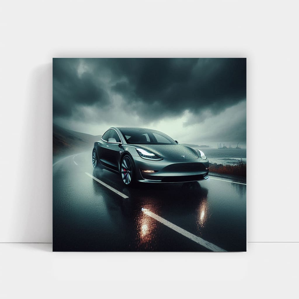 Tesla Model Cloudy Weath Wall Art