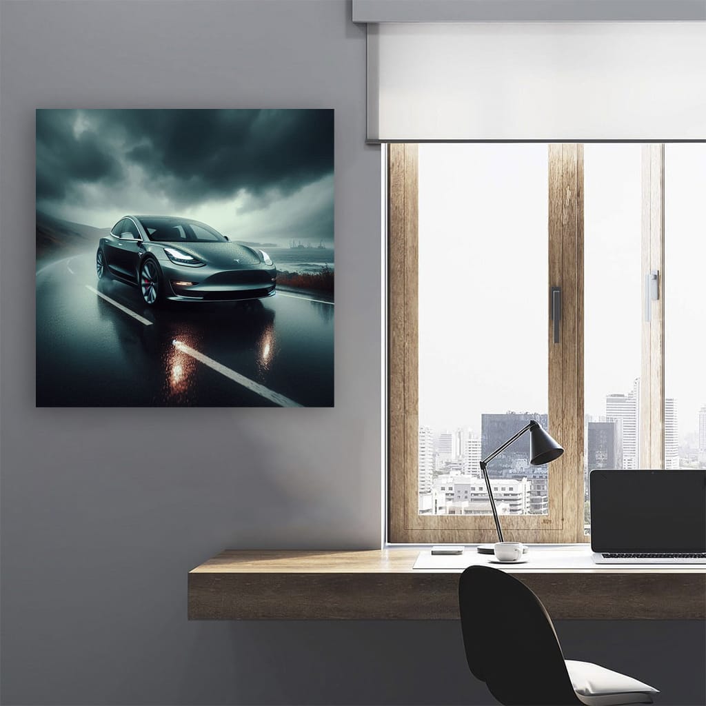 Tesla Model Cloudy Weath Wall Art