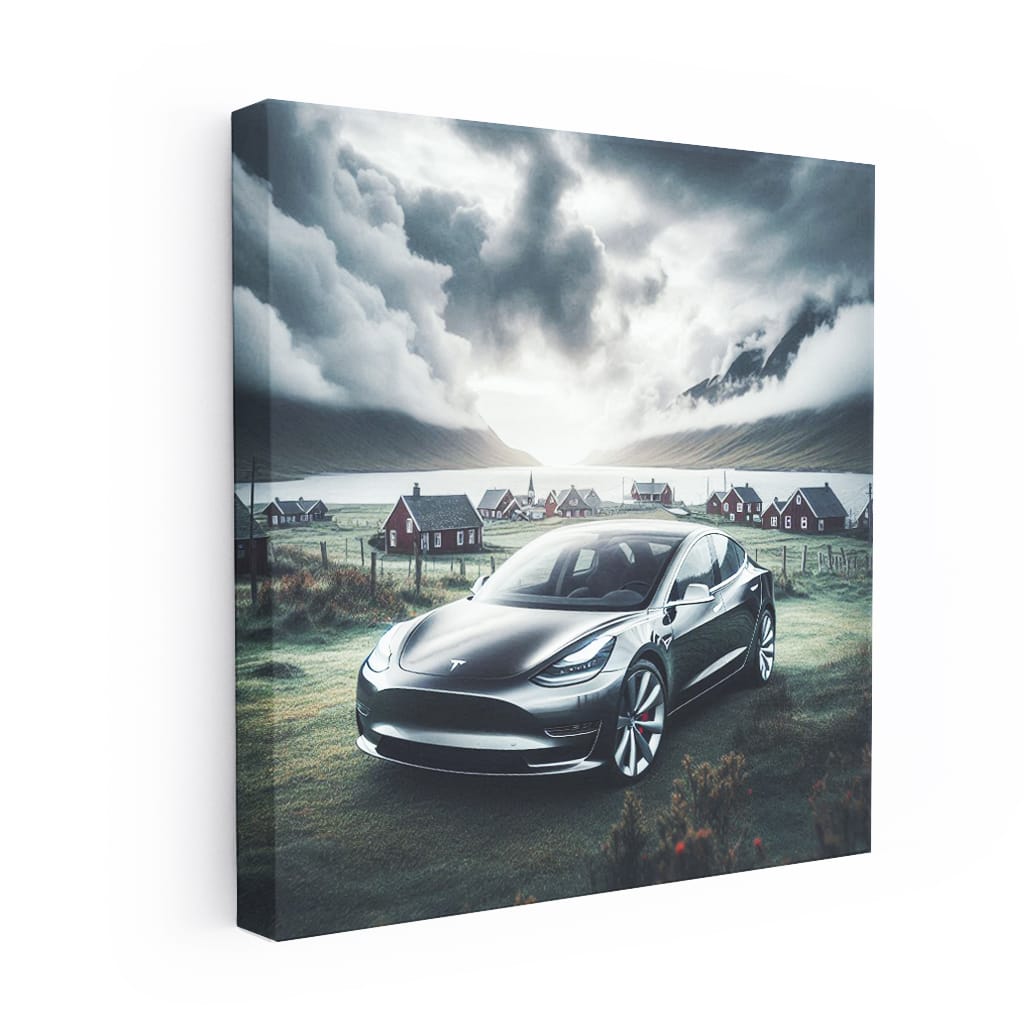 Tesla Model Cloudy Weather Wall Art