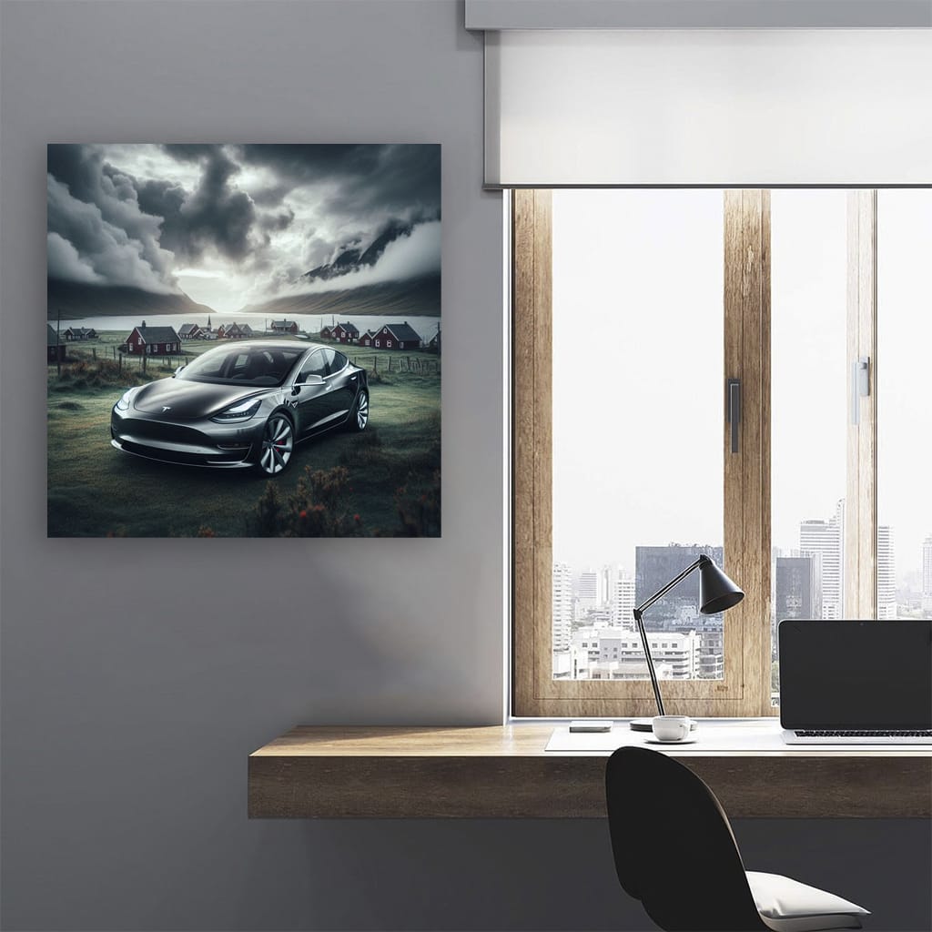 Tesla Model Cloudy Weather Wall Art