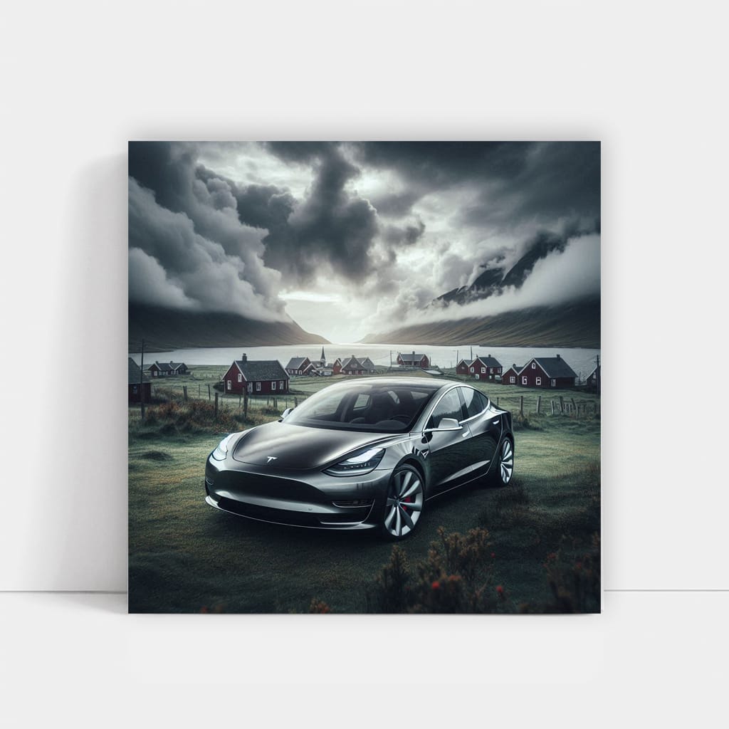 Tesla Model Cloudy Weather Wall Art