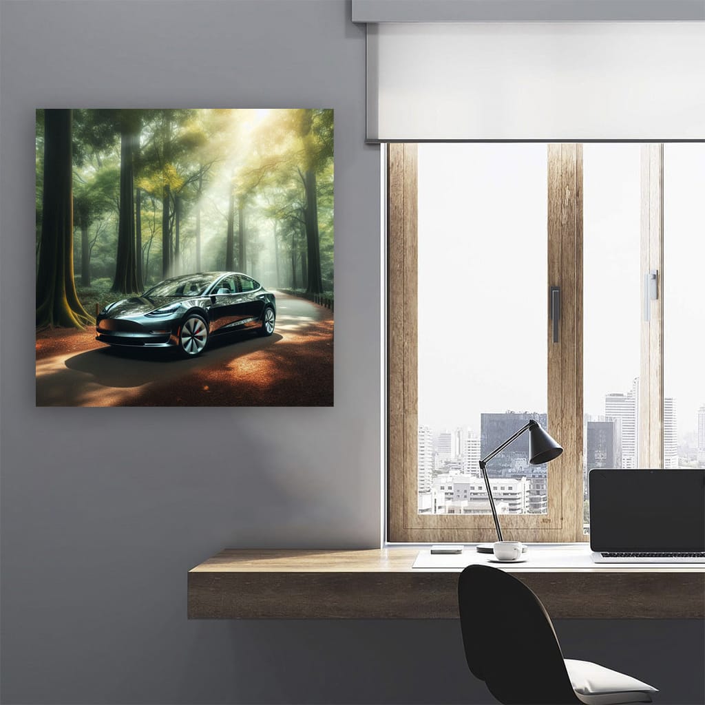 Tesla Model 3 in Forest - Efficient, Eco-Friendly Drive