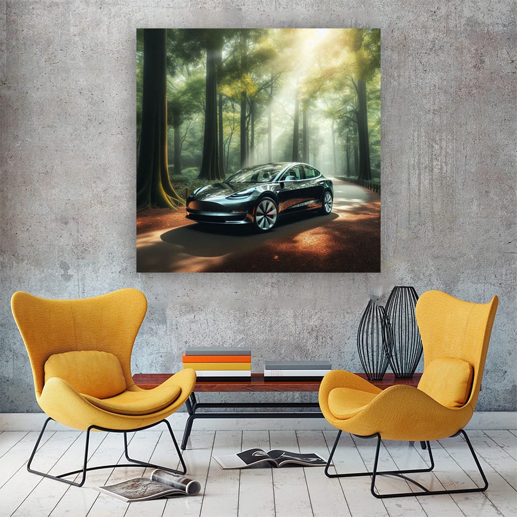 Tesla Model 3 in Forest - Efficient, Eco-Friendly Drive