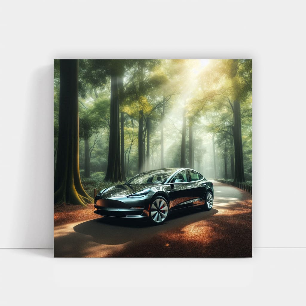 Tesla Model 3 in Forest - Efficient, Eco-Friendly Drive