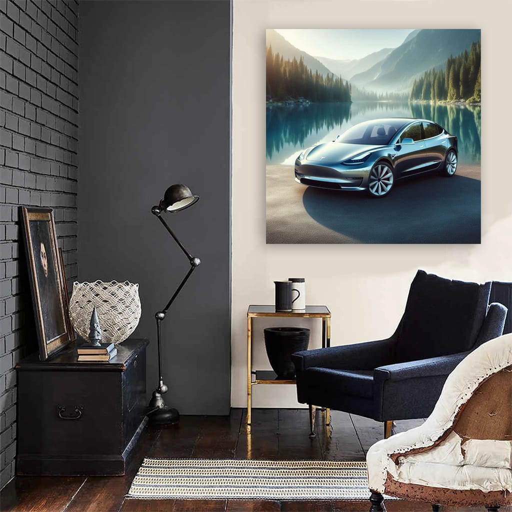 Tesla Model 3 at Lake - Innovation Meets Elegance