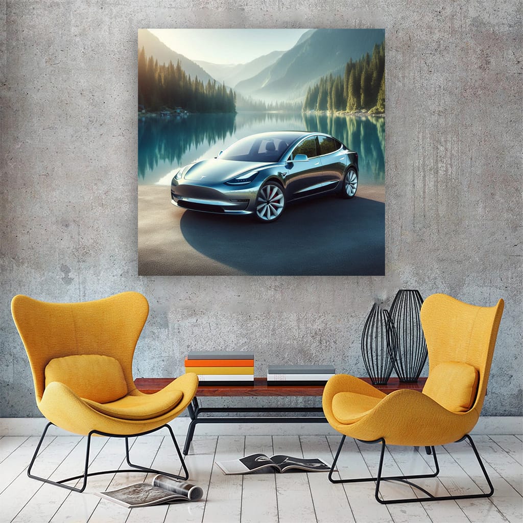 Tesla Model 3 at Lake - Innovation Meets Elegance