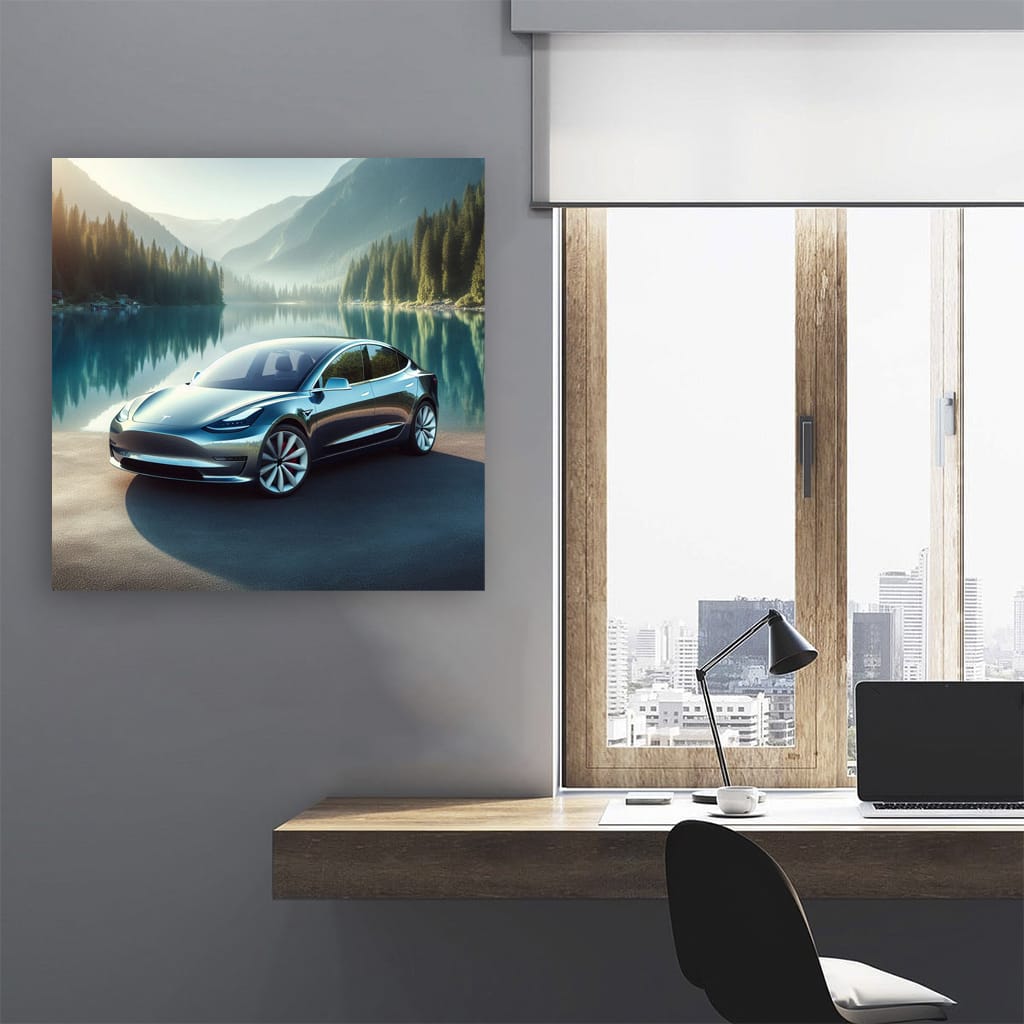 Tesla Model 3 at Lake - Innovation Meets Elegance