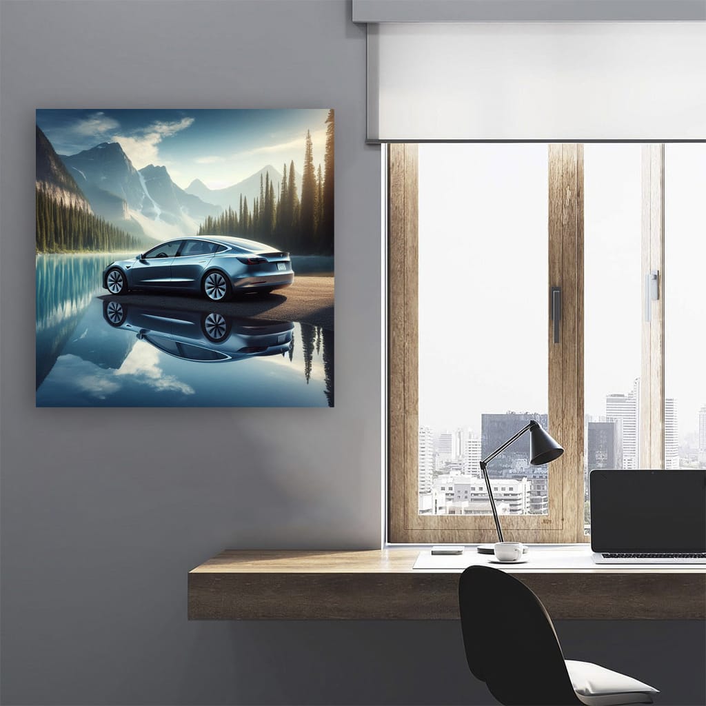 Tesla Model Lake Wall Art