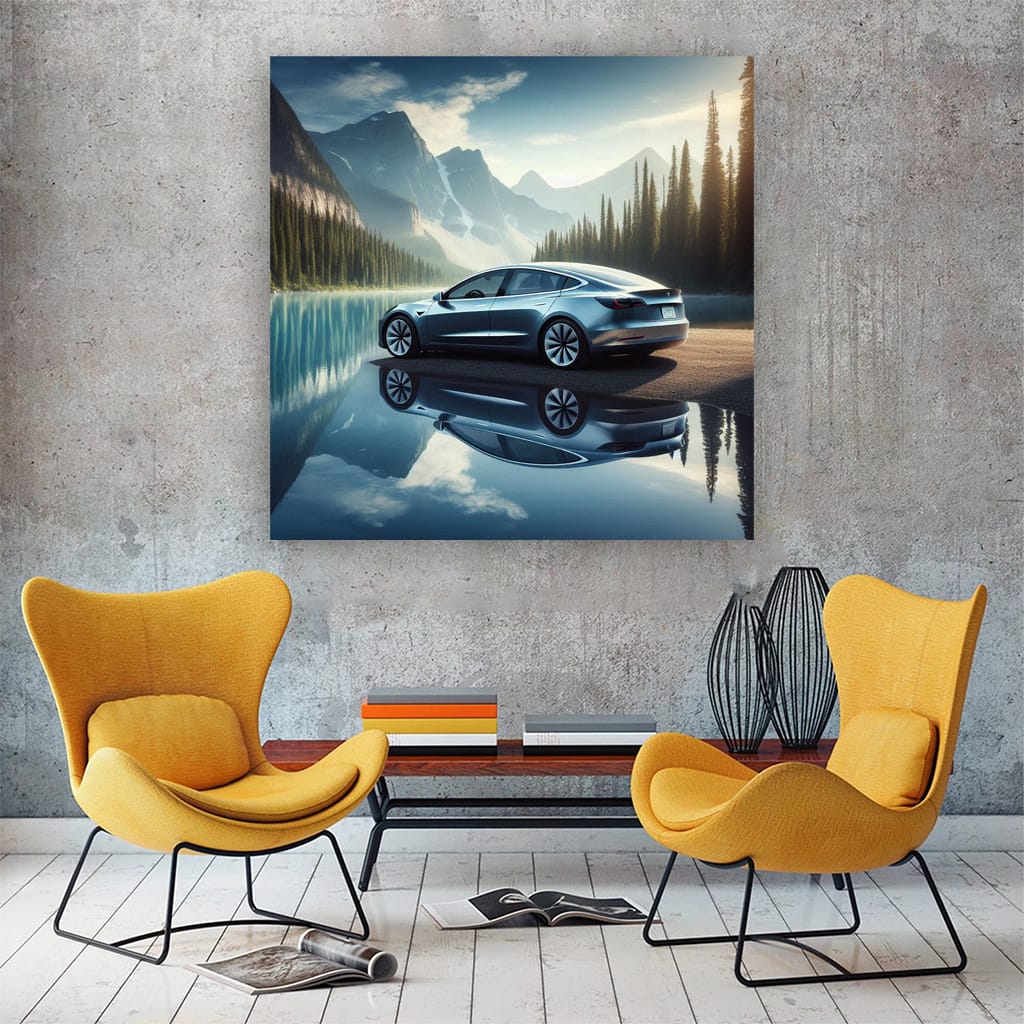 Tesla Model Lake Wall Art