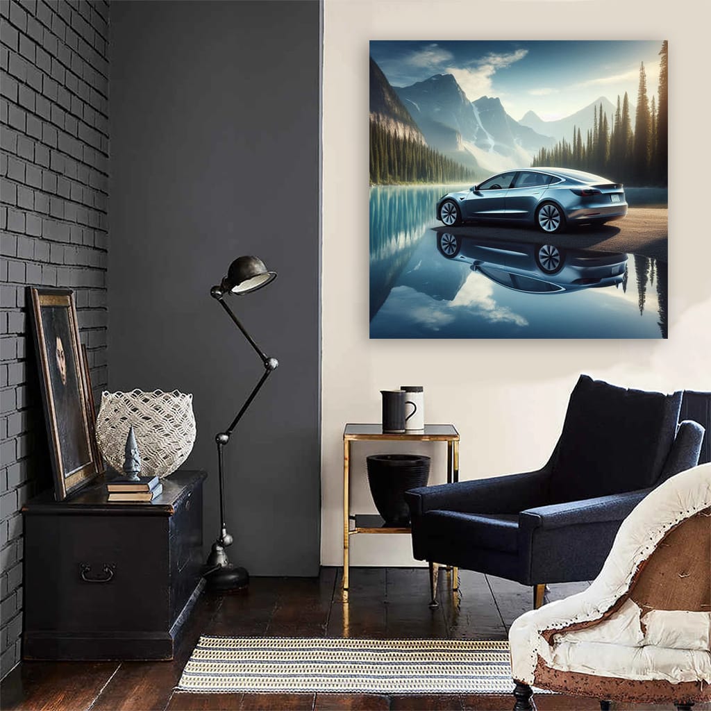 Tesla Model Lake Wall Art