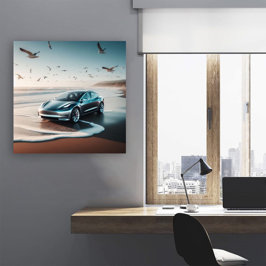 Tesla Model On Bea Wall Art