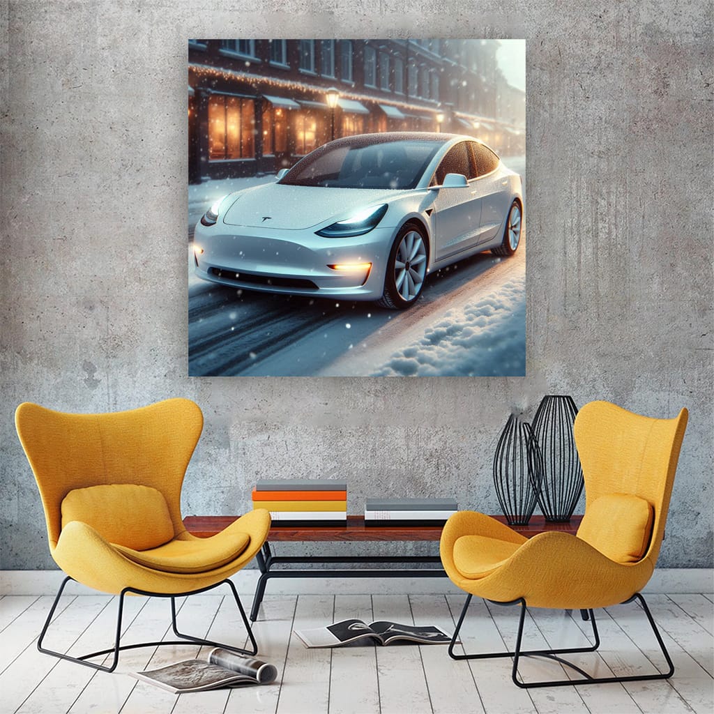 Tesla Model 3 in Snowfall - Sleek and Reliable Performer