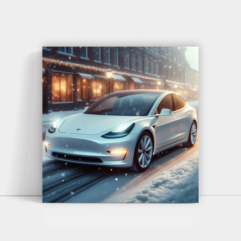 Tesla Model 3 in Snowfall - Sleek and Reliable Performer