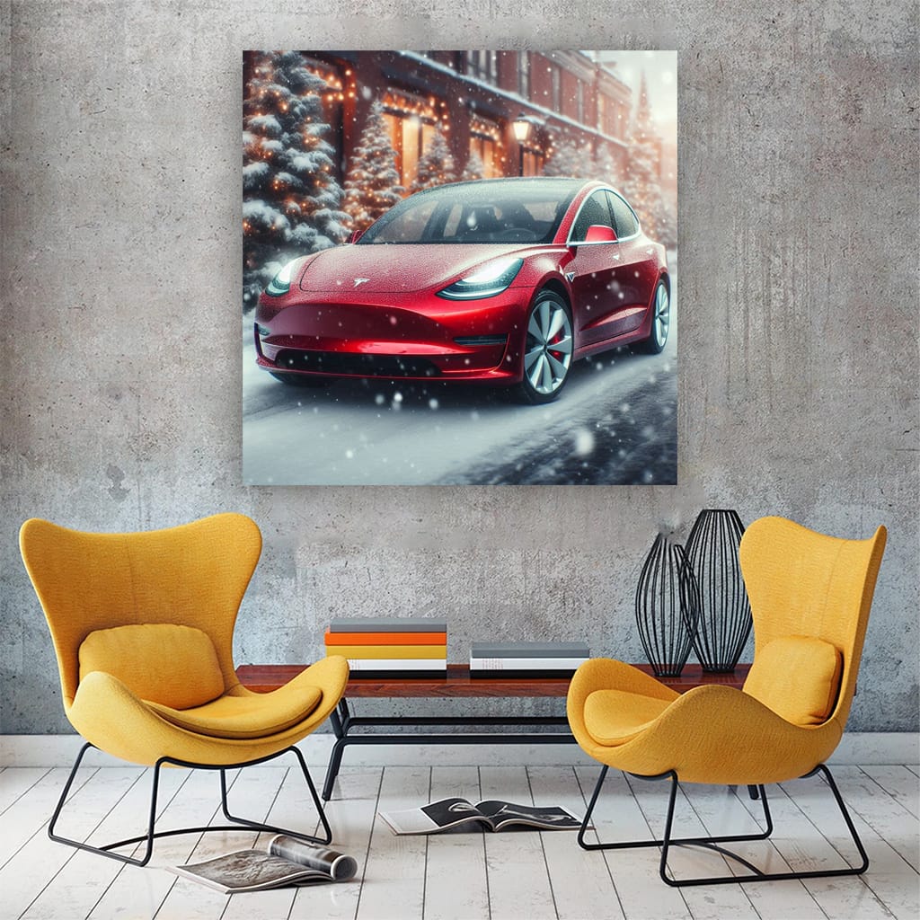 Tesla Model Snowfall Wall Art