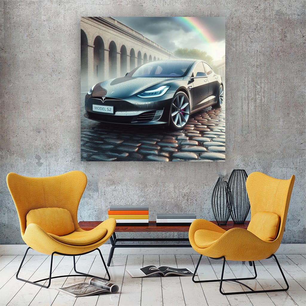 Tesla Model in Overcast Skies - Innovation in Motion