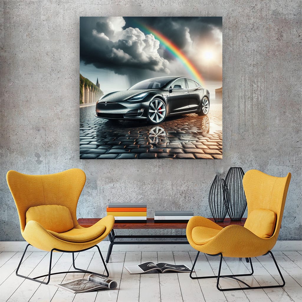 Tesla Model in Overcast Skies - Future of Driving