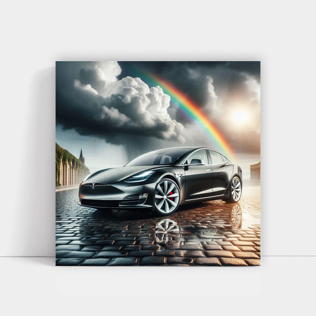 Tesla Model in Overcast Skies - Future of Driving