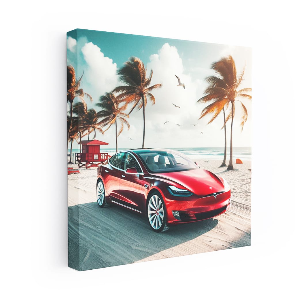Tesla Model at Beach - Innovative Luxury Ride