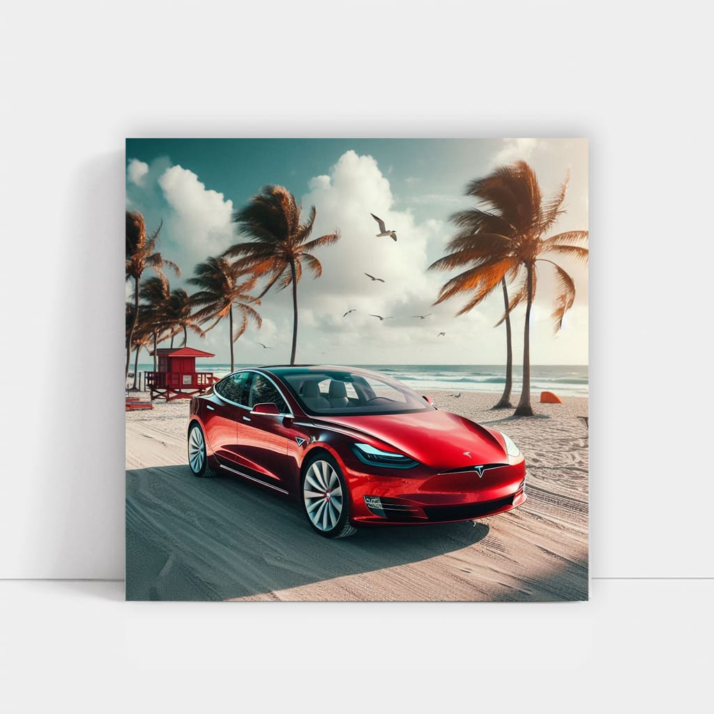 Tesla Model at Beach - Innovative Luxury Ride