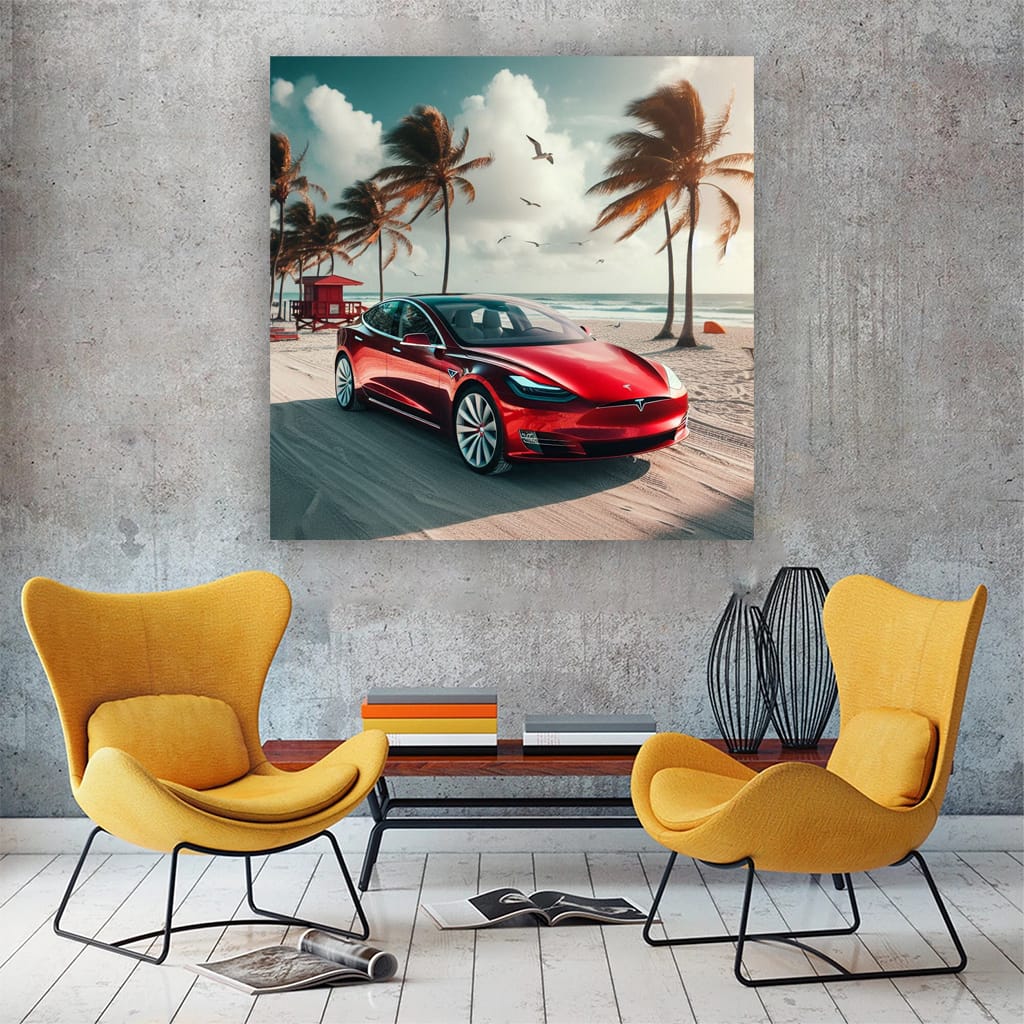 Tesla Model at Beach - Innovative Luxury Ride