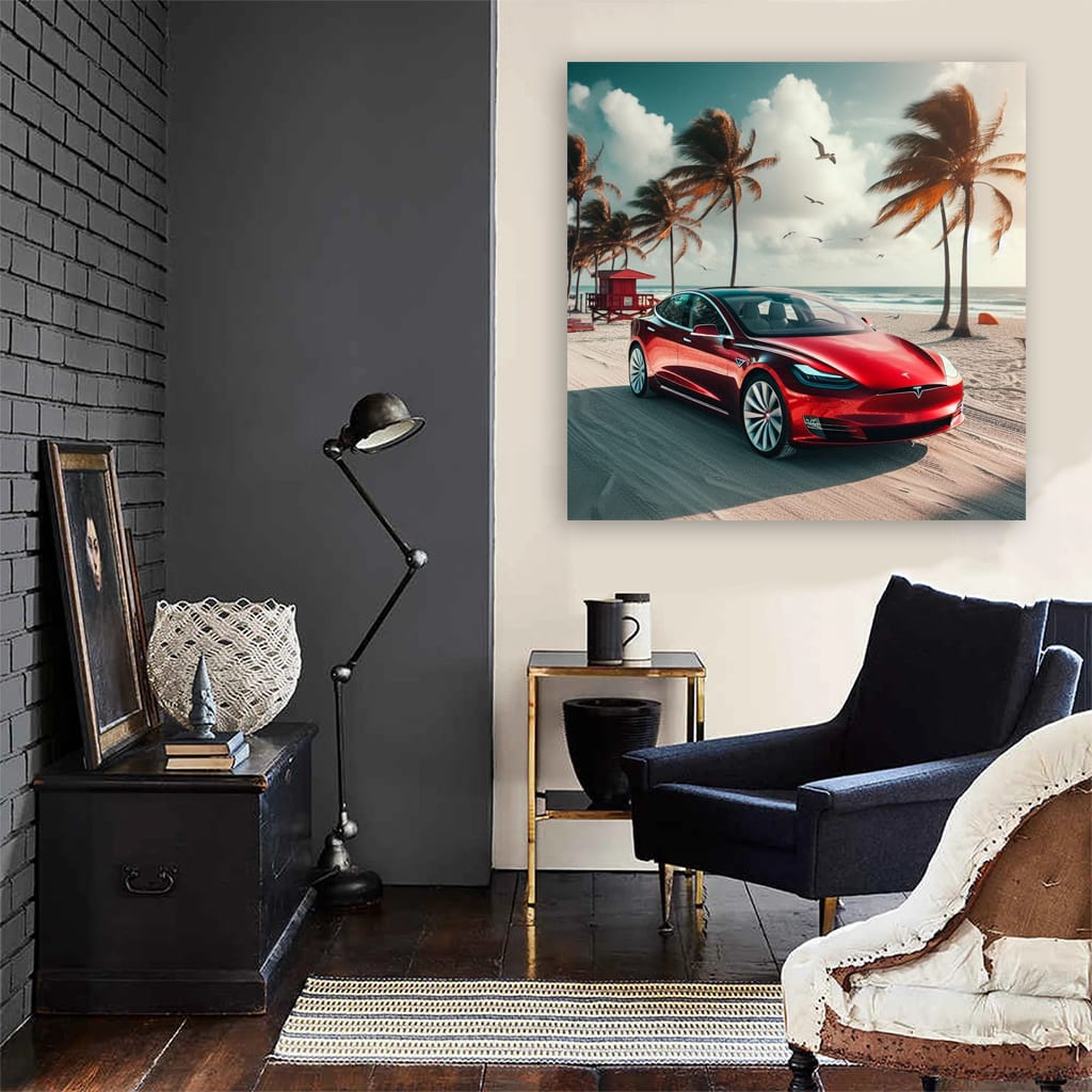 Tesla Model at Beach - Innovative Luxury Ride