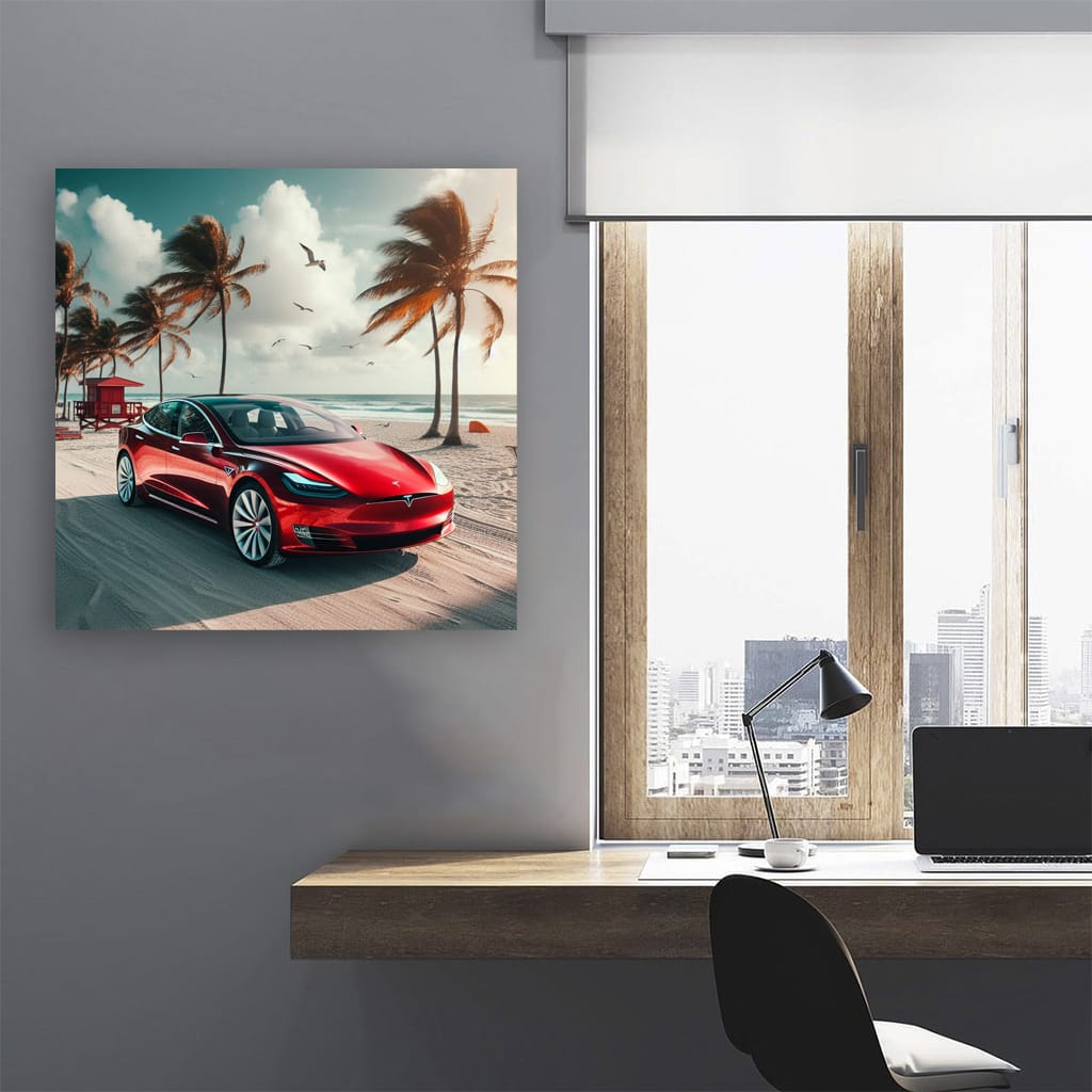 Tesla Model at Beach - Innovative Luxury Ride
