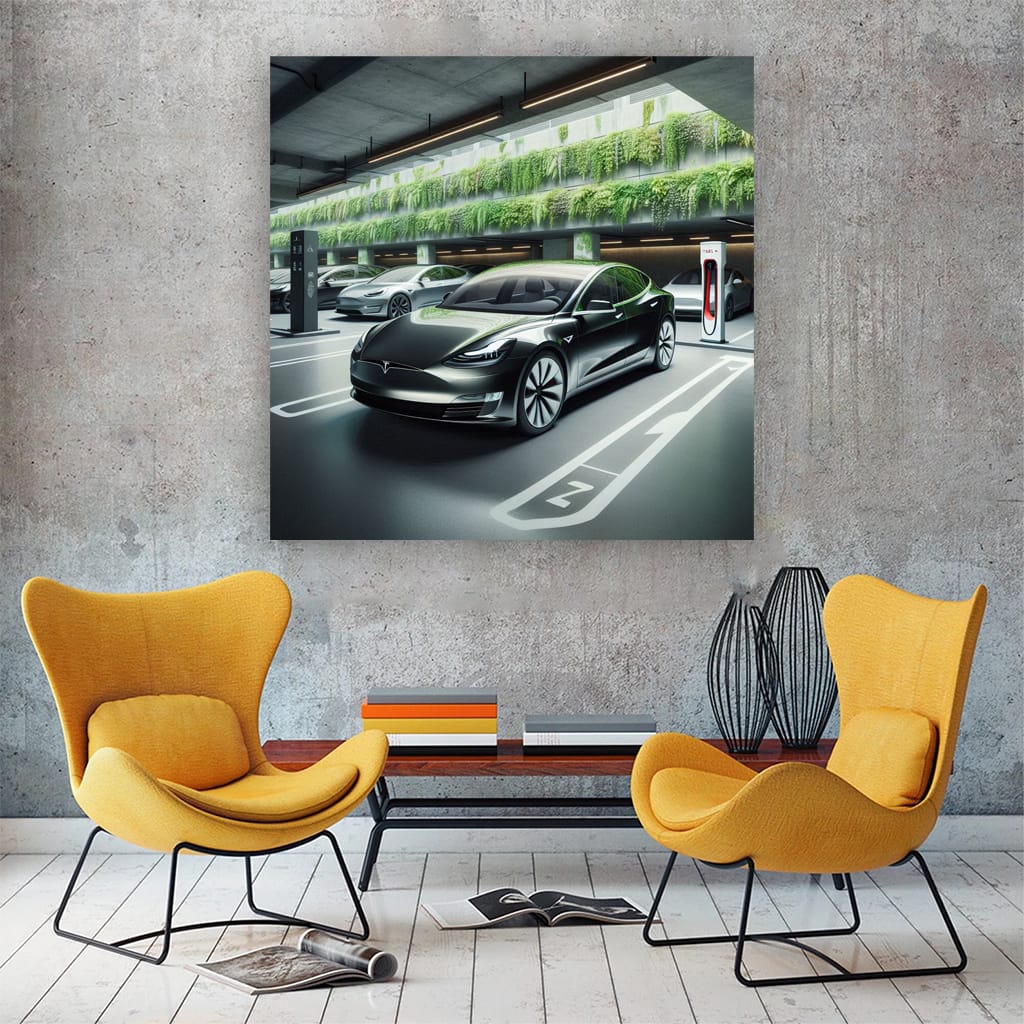 Tesla Model Parking Wall Art