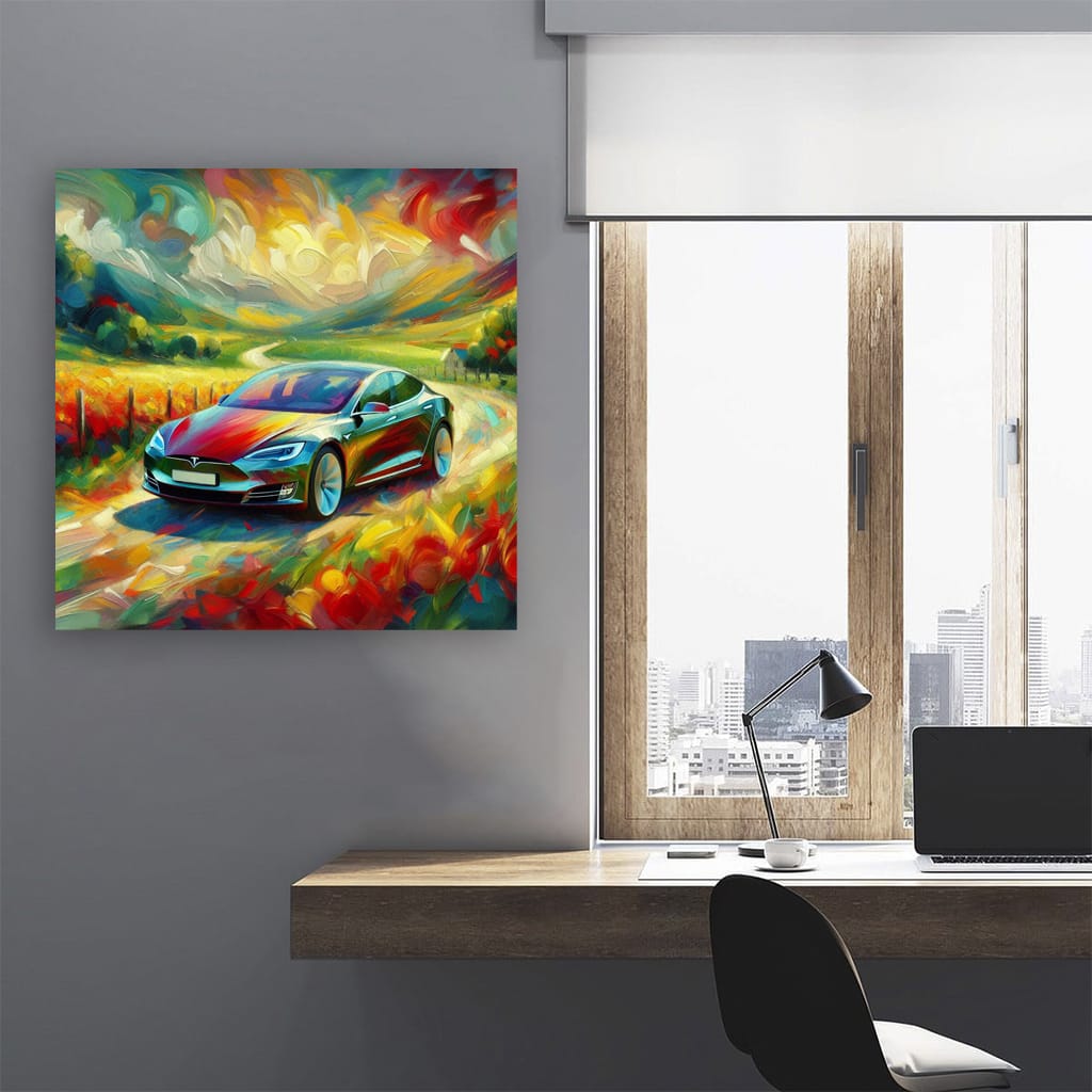 Tesla Model S in Impressionist Style - Sleek and Futuristic