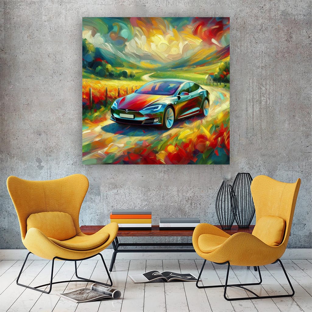 Tesla Model S in Impressionist Style - Sleek and Futuristic