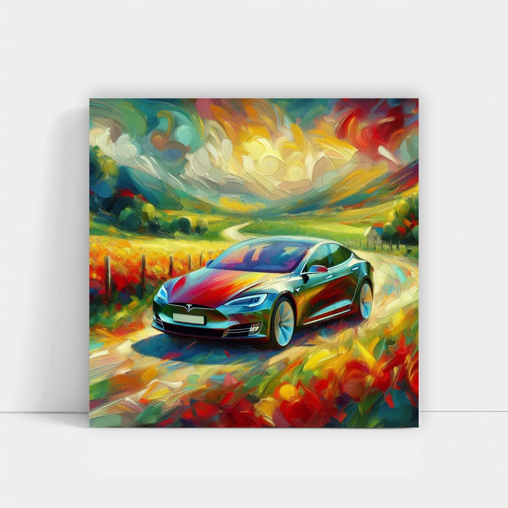 Tesla Model S in Impressionist Style - Sleek and Futuristic