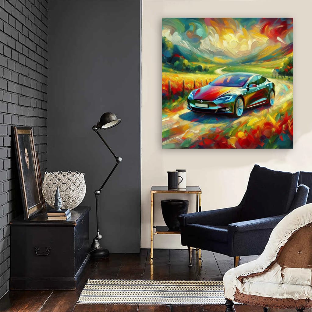 Tesla Model S in Impressionist Style - Sleek and Futuristic