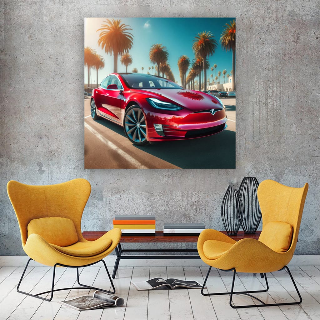 Tesla Model Sunny Weather Wall Art