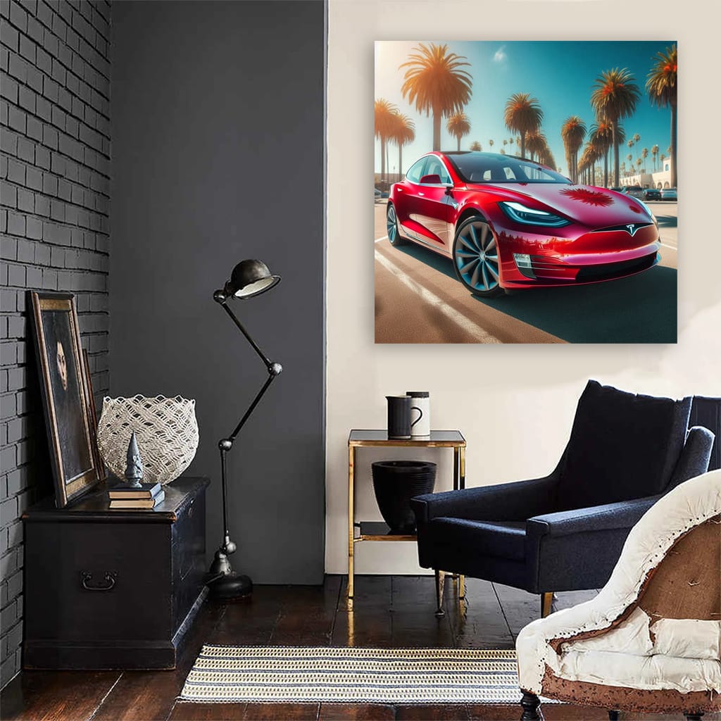 Tesla Model Sunny Weather Wall Art