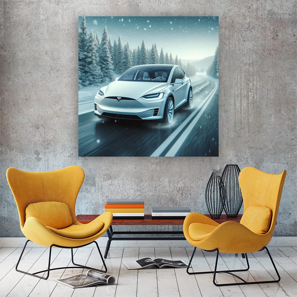 Tesla Model X Winter Wall Art